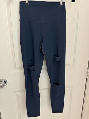 ALO Yoga Navy High-Waist Distressed Leggings